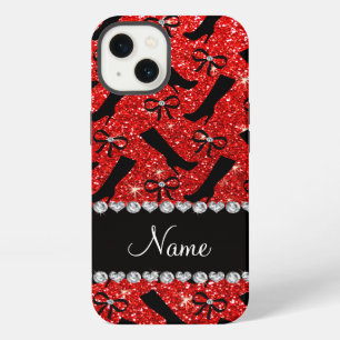 Personalised name neon red glitter boots bows iPhone 13 case