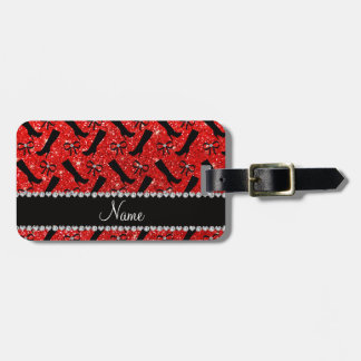 Personalised name neon red glitter boots bows luggage tag