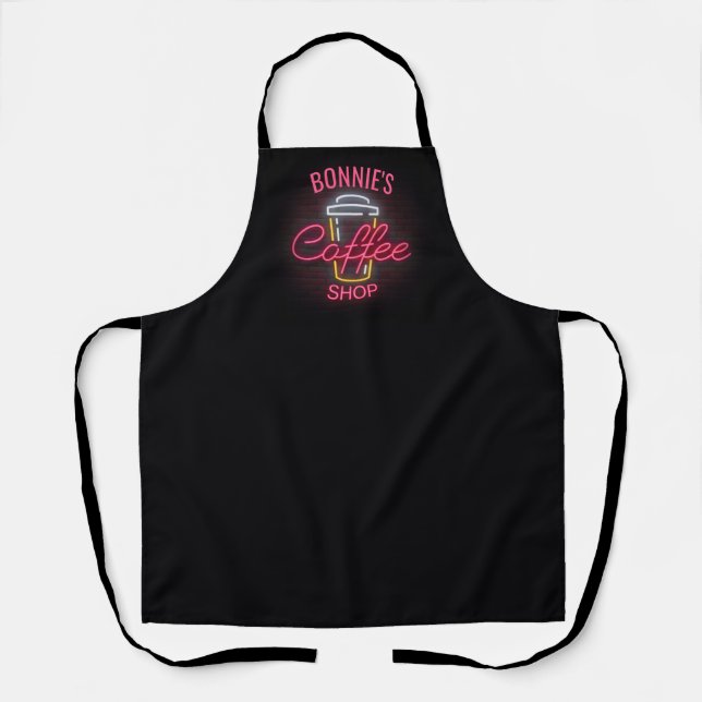 Personalised NAME Neon Style Coffee Shop Custom Apron (Front)