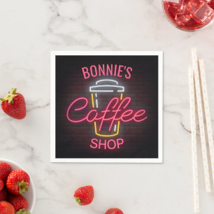 Personalised NAME Neon Style Coffee Shop Custom Napkin