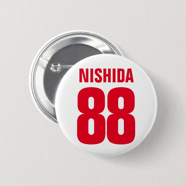 Personalised Name, Number, and Colours. Sports Fan 6 Cm Round Badge (Front & Back)