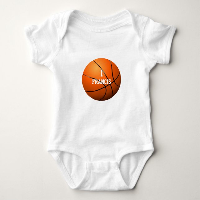 Personalised Name Number Basketball Baby Bodysuit (Front)