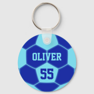 Personalised Name Number Blue Blue Soccer Ball Key Ring