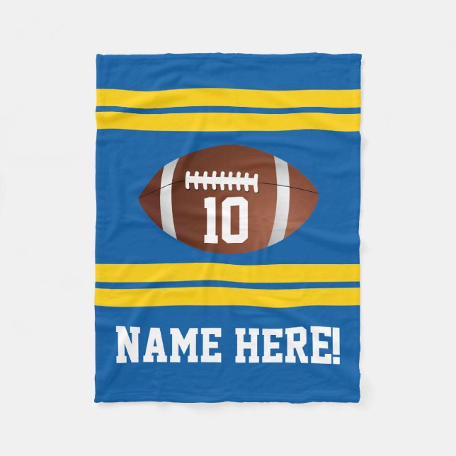 Personalised Name Number Blue/Yellow Gold Football Fleece Blanket (Front)