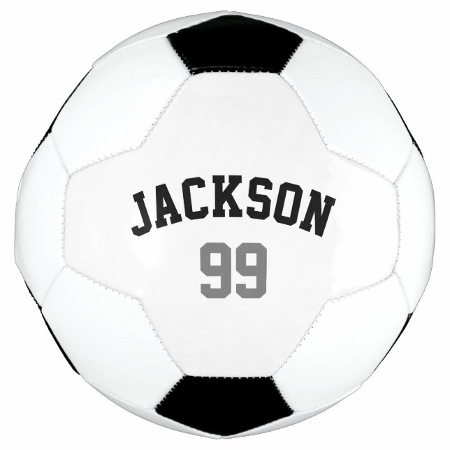 Personalised Name Number Minimalistic Black Grey Soccer Ball (Front)
