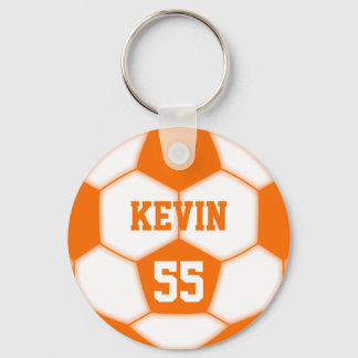 Personalised Name Number Orange Soccer Ball Key Ring