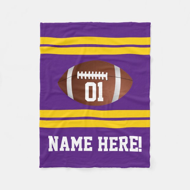 Personalised Name Number Purple/Yellow Football Fleece Blanket (Front)