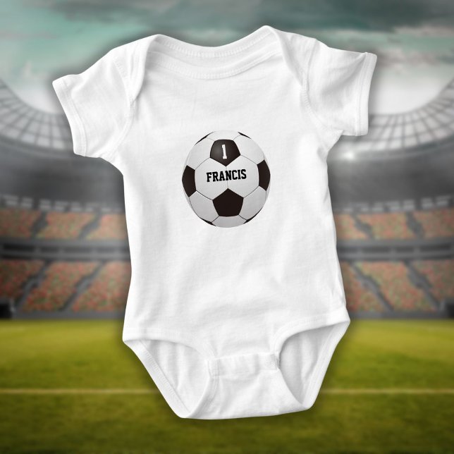 Personalised Name Number Soccer Ball Baby Bodysuit (Personalized Name Number Soccer Ball Baby Bodysuit)