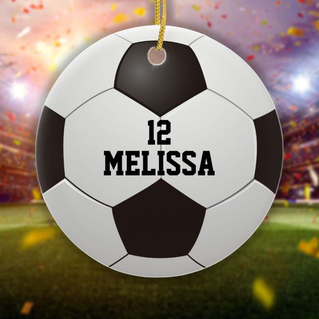 Personalised Name Number Soccer Ball Ceramic Ornam Ceramic Tree Decoration (Personalized Name Number Soccer Ball Ceramic Ornament)