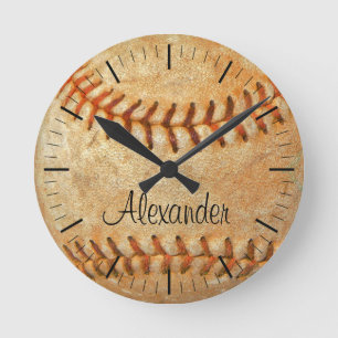 Personalised name & number White Baseball  Round Clock