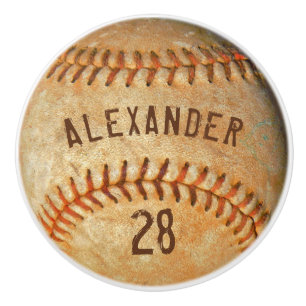 Personalised Name & Number White Baseball Sports Ceramic Knob