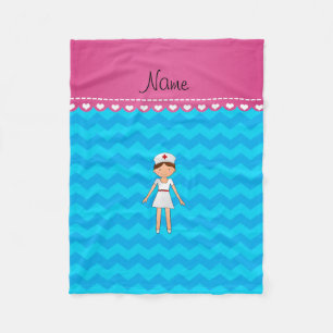 Personalised name nurse sky blue chevrons fleece blanket