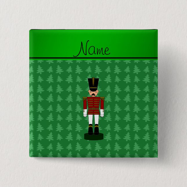 Personalised name nutcracker green Christmas trees 15 Cm Square Badge (Front)