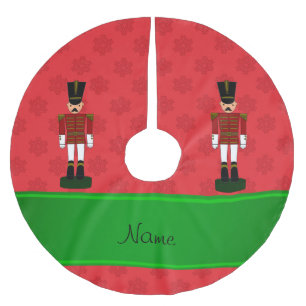 Personalised name nutcracker red snowflakes brushed polyester tree skirt
