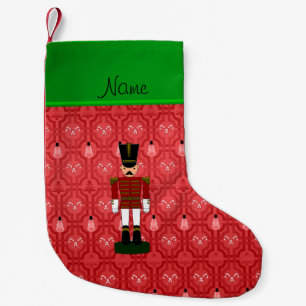 Personalised name nutcracker red snowman trellis small christmas stocking