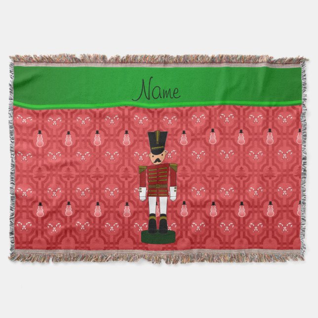 Personalised name nutcracker red snowman trellis throw blanket (Front)