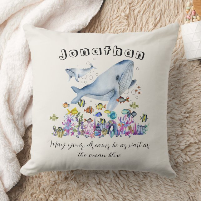 Personalised Name Ocean Themed Whale Animals Cushion (Blanket)