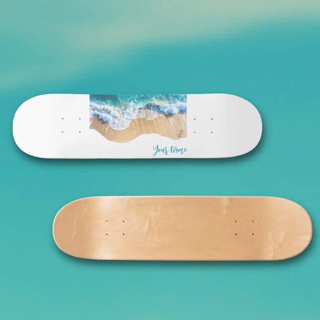 Personalised Name Ocean Waves on the Beach Skateboard (Creator Uploaded)