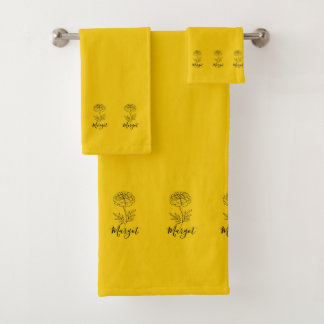Personalised Name October Marigold Birth Flower Bath Towel Set