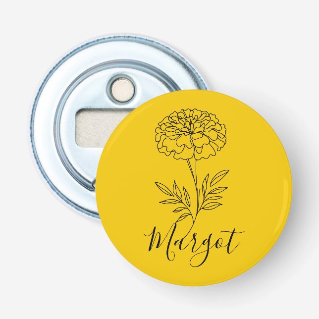Personalised Name October Marigold Birth Flower  Bottle Opener (Front)