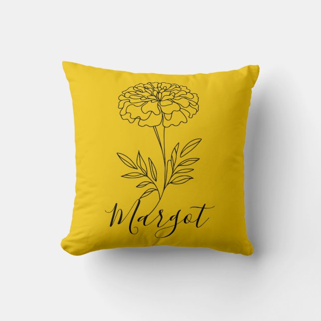 Personalised Name October Marigold Birth Flower  Cushion (Front)