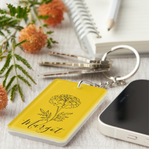 Personalised Name October Marigold Birth Flower Key Ring
