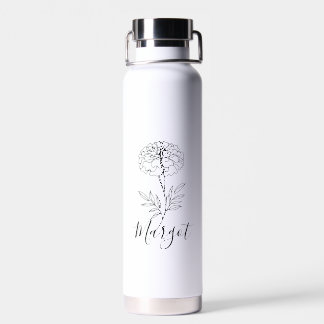 Personalised Name October Marigold Birth Flower  Water Bottle