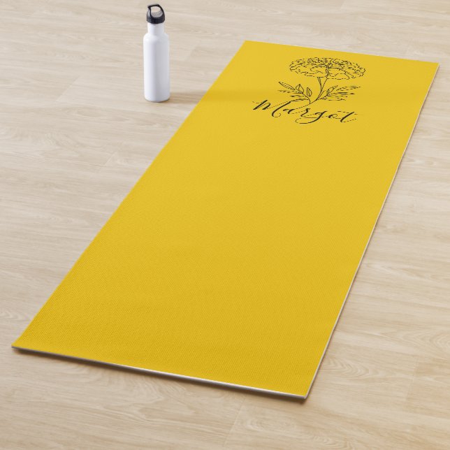 Personalised Name October Marigold Birth Flower  Yoga Mat (In Situ)