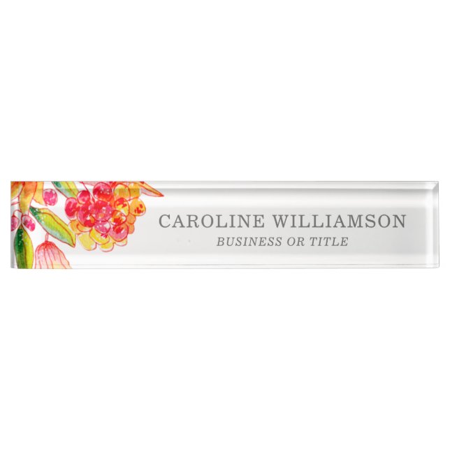 Personalised Name Office Home Pink Orange Floral  Nameplate (Front)