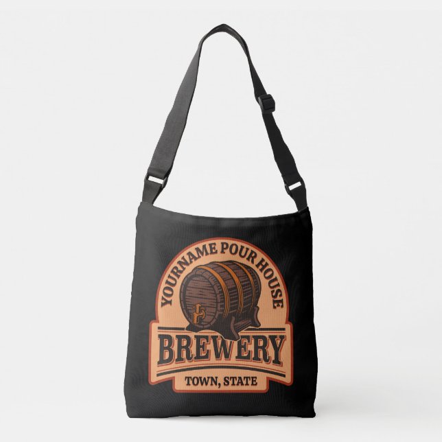 Personalised NAME Old Oak Barrel Beer Keg Brewery  Crossbody Bag (Front)