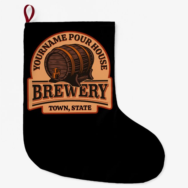 Personalised NAME Old Oak Barrel Beer Keg Brewery Large Christmas Stocking (Front)