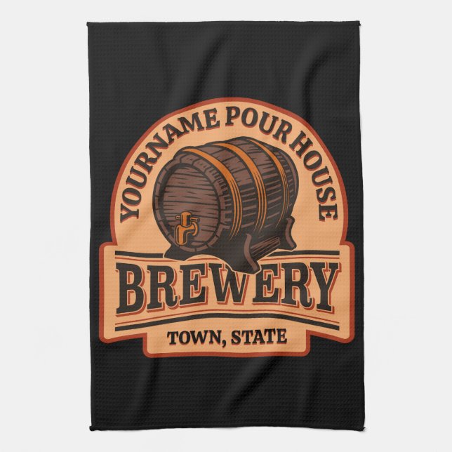 Personalised NAME Old Oak Barrel Beer Keg Brewery  Tea Towel (Vertical)