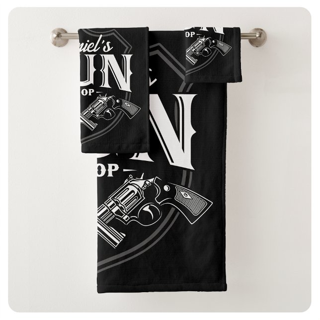 Personalised NAME Old Revolvers Gun Shop Firearms  Bath Towel Set (Creator Uploaded)