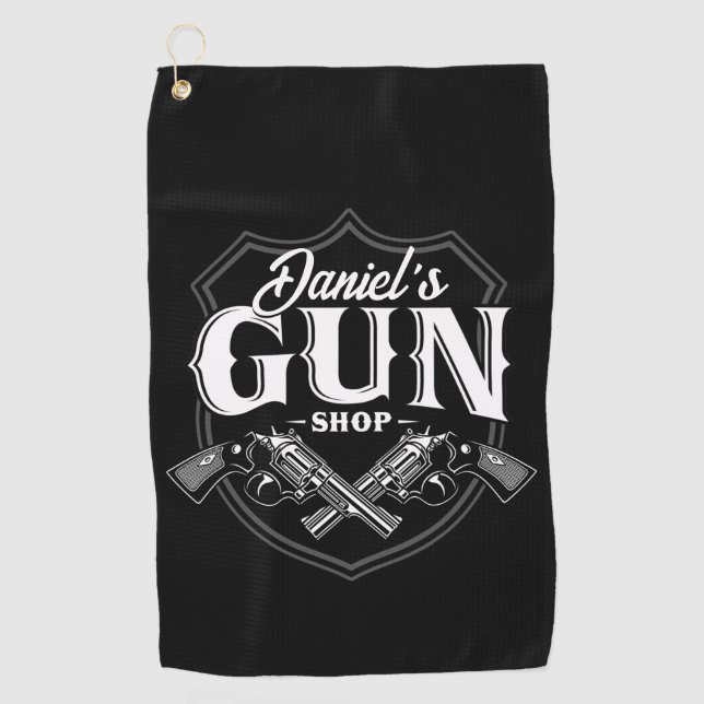 Personalised NAME Old Revolvers Gun Shop Firearms  Golf Towel (Front)