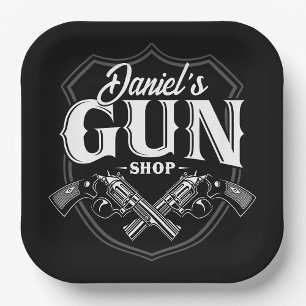 Personalised NAME Old Revolvers Gun Shop Firearms  Paper Plate