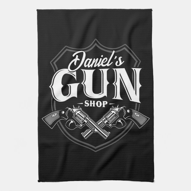Personalised NAME Old Revolvers Gun Shop Firearms  Tea Towel (Vertical)