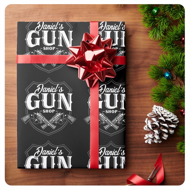 Personalised NAME Old Revolvers Gun Shop Firearms  Wrapping Paper (Creator Uploaded)