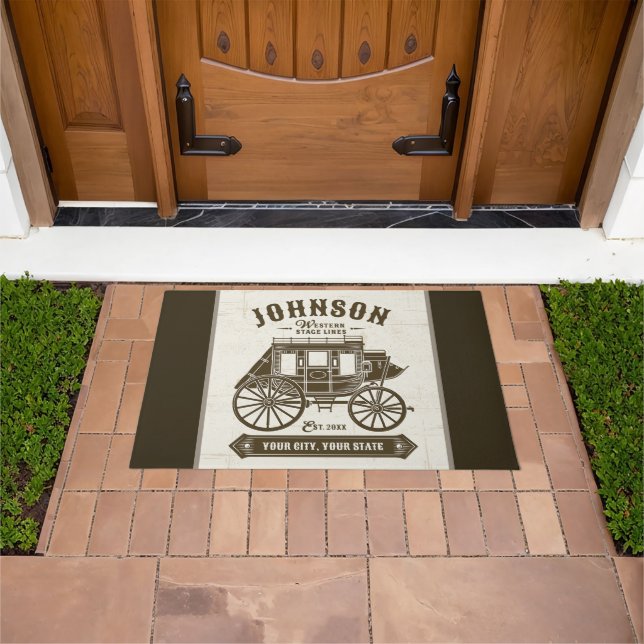 Personalised NAME Old Western Stagecoach Carriage Doormat (Outdoor)