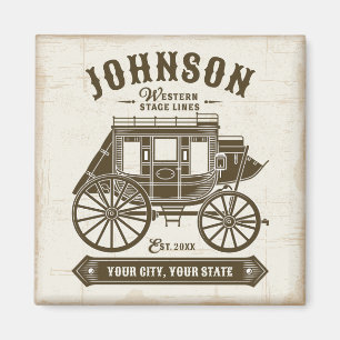 Personalised NAME Old Western Stagecoach Carriage Magnet