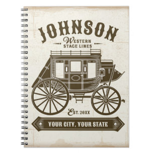 Personalised NAME Old Western Stagecoach Carriage Notebook