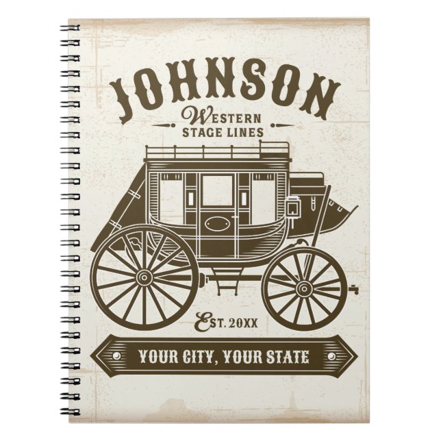 Personalised NAME Old Western Stagecoach Carriage Notebook (Front)