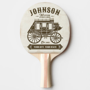 Personalised NAME Old Western Stagecoach Carriage Ping Pong Paddle