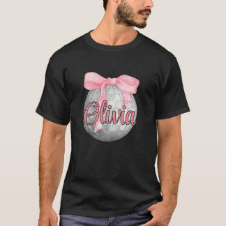 Personalised Name Olivia Coquette Bow Pink Disco B T-Shirt