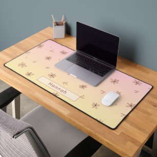 Personalised Name Ombre Pink Yellow Floral Cute  Desk Mat