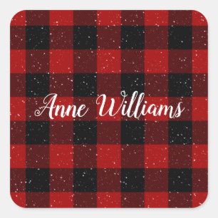 personalised name on buffalo plaid square sticker