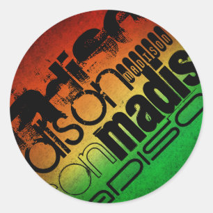 Personalised Name on Neon Orange Yellow & Green Classic Round Sticker