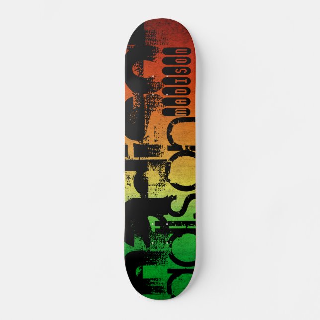 Personalised Name on Neon Orange Yellow & Green Skateboard (Front)
