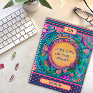 Personalised Name One Word Pretty Floral Stripe Planner