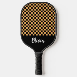  Personalised Name orange and black  Chequered Pat Pickleball Paddle