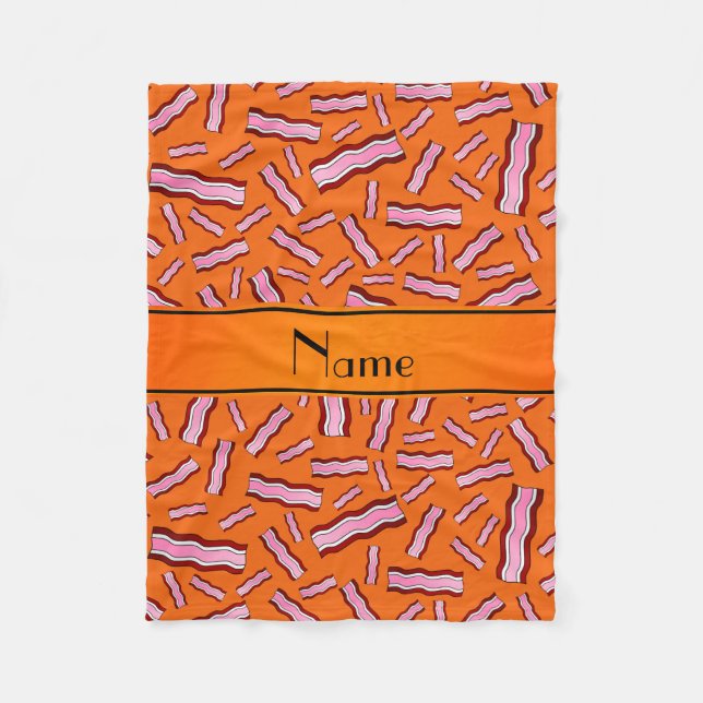 Personalised name orange bacon pattern fleece blanket (Front)
